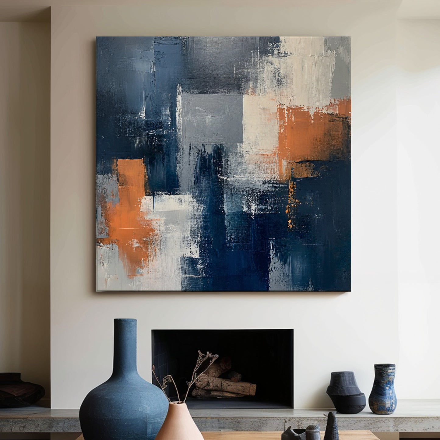 Rolled Canvas Abstract Wall Art – “Concrete Ember”