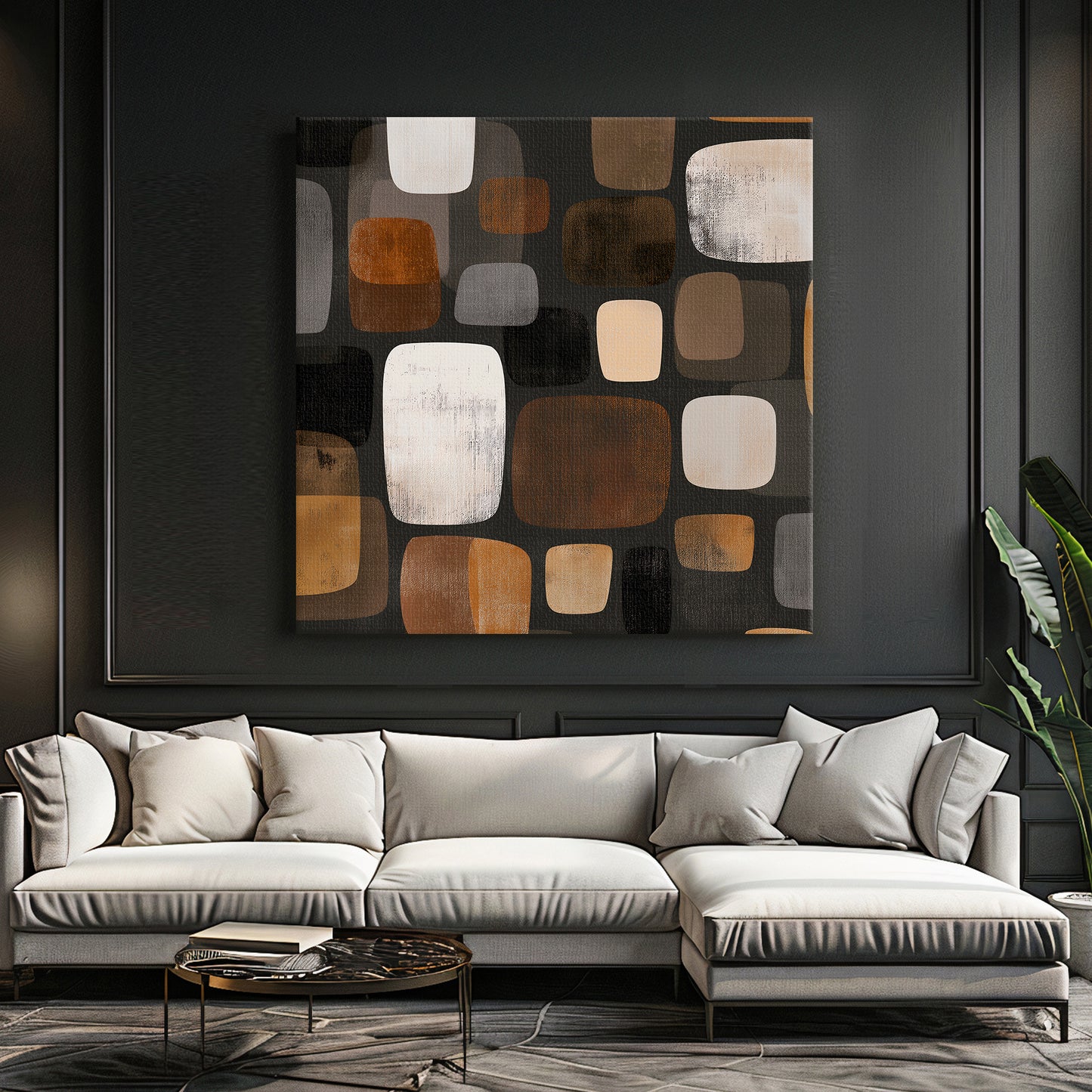 Abstract Stretched Canvas Wall Art – River Stones