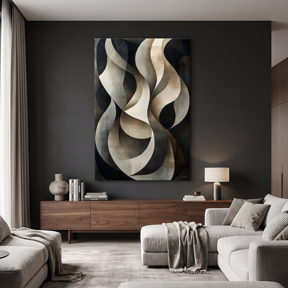 Abstract Stretched Canvas Wall Art – Woven Shadow