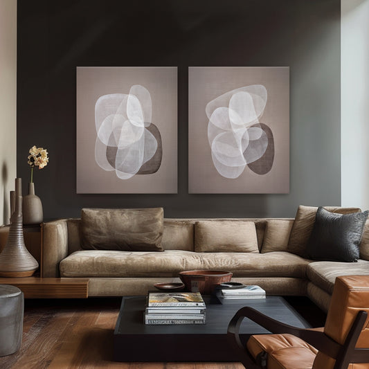 Abstract Neutral Wall Art Set Of 2 Rolled Canvas Print – Soft Interplay