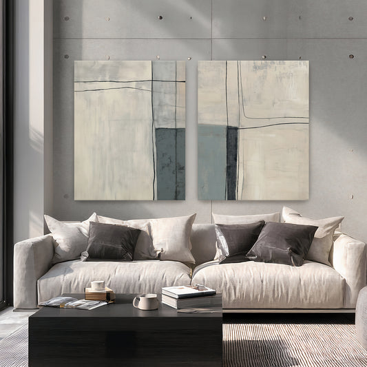 Neutral Abstract Canvas Wall Art Set of 2 Rolled Canvas – Quiet Intersection