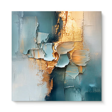 Modern Abstract Stretched Canvas – “Golden Divide” in Teal and Gold