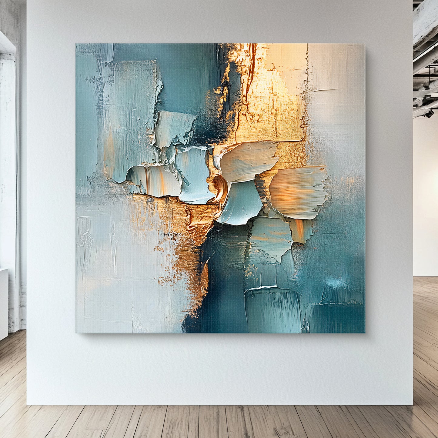 Abstract Wall Art Digital Download – “Golden Divide” in Teal and Gold