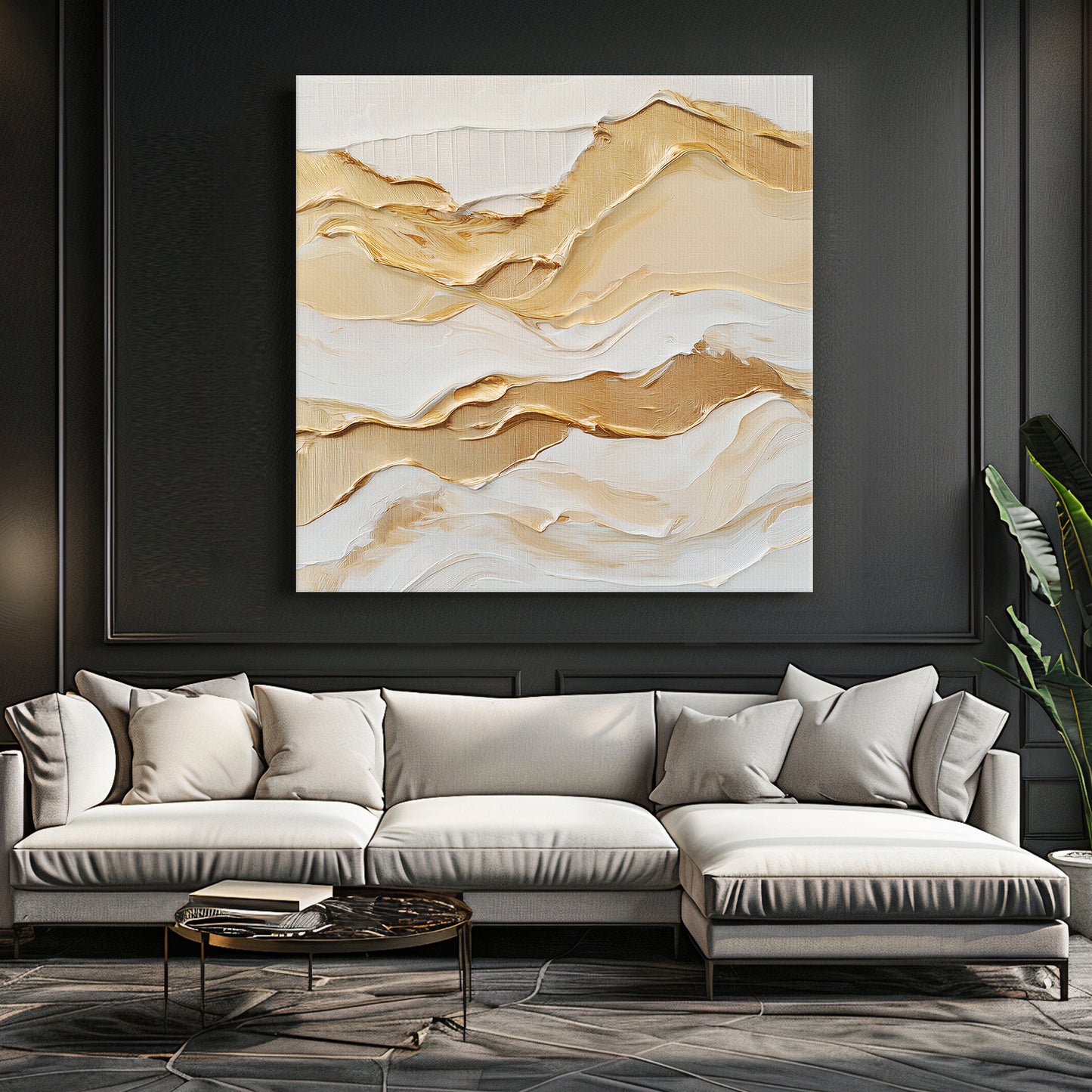 Stretched Canvas Abstract Wall Art – "Golden Drift"