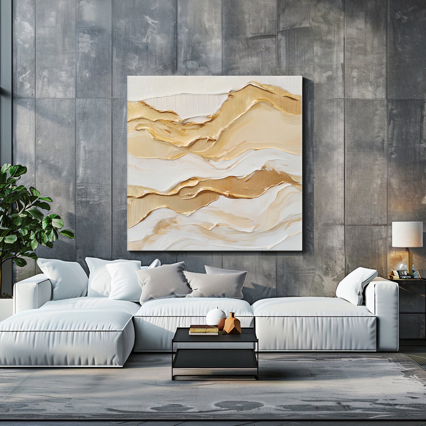 Stretched Canvas Abstract Wall Art – "Golden Drift"