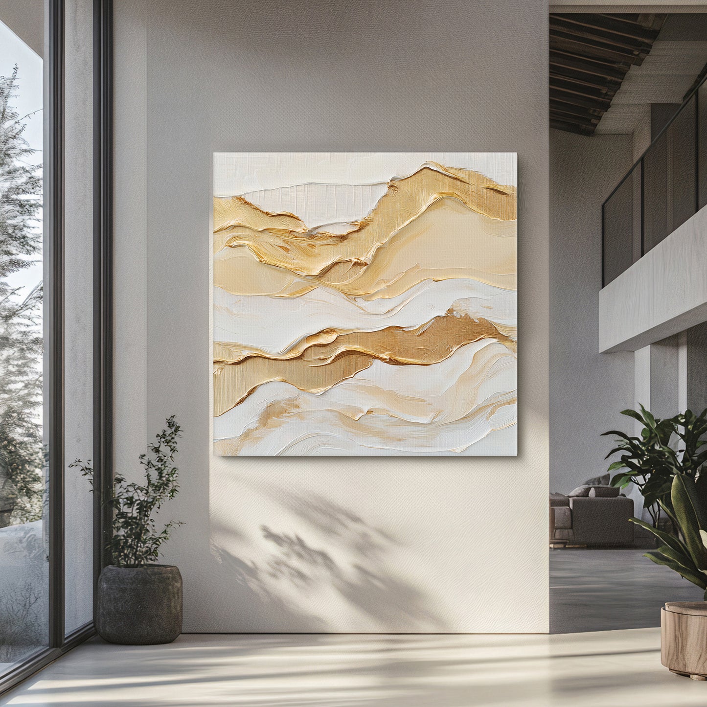 Stretched Canvas Abstract Wall Art – "Golden Drift"