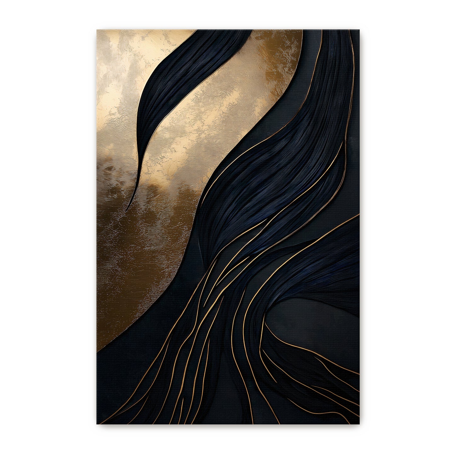 Abstract Wall Art Stretched Canvas Print - "Obsidian Drift"