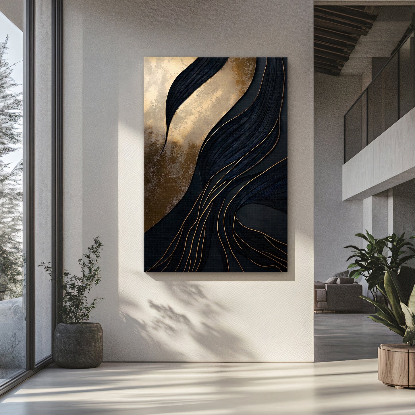 Abstract Wall Art Stretched Canvas Print - "Obsidian Drift"