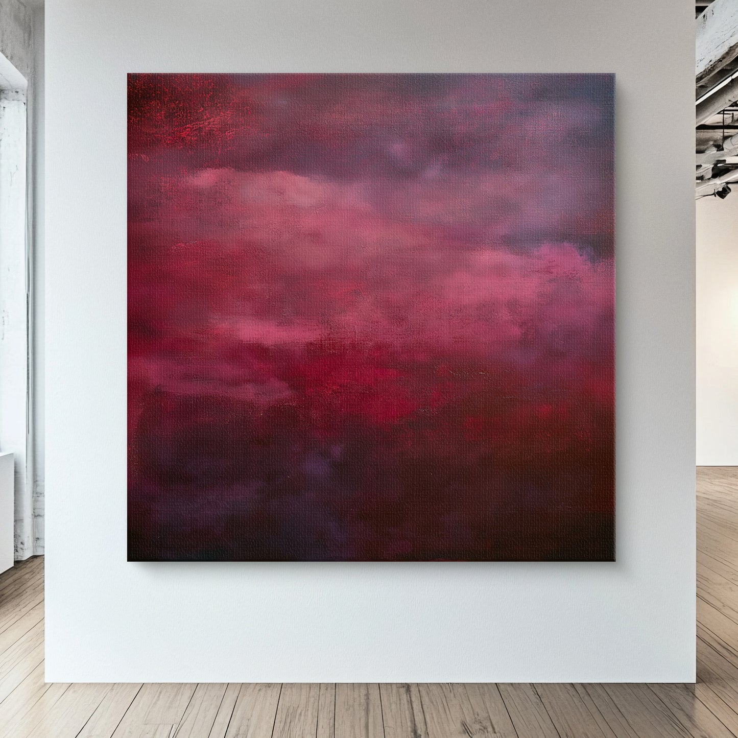 Abstract Minimalist Wall Art Rolled Canvas - "Crimson Veil"