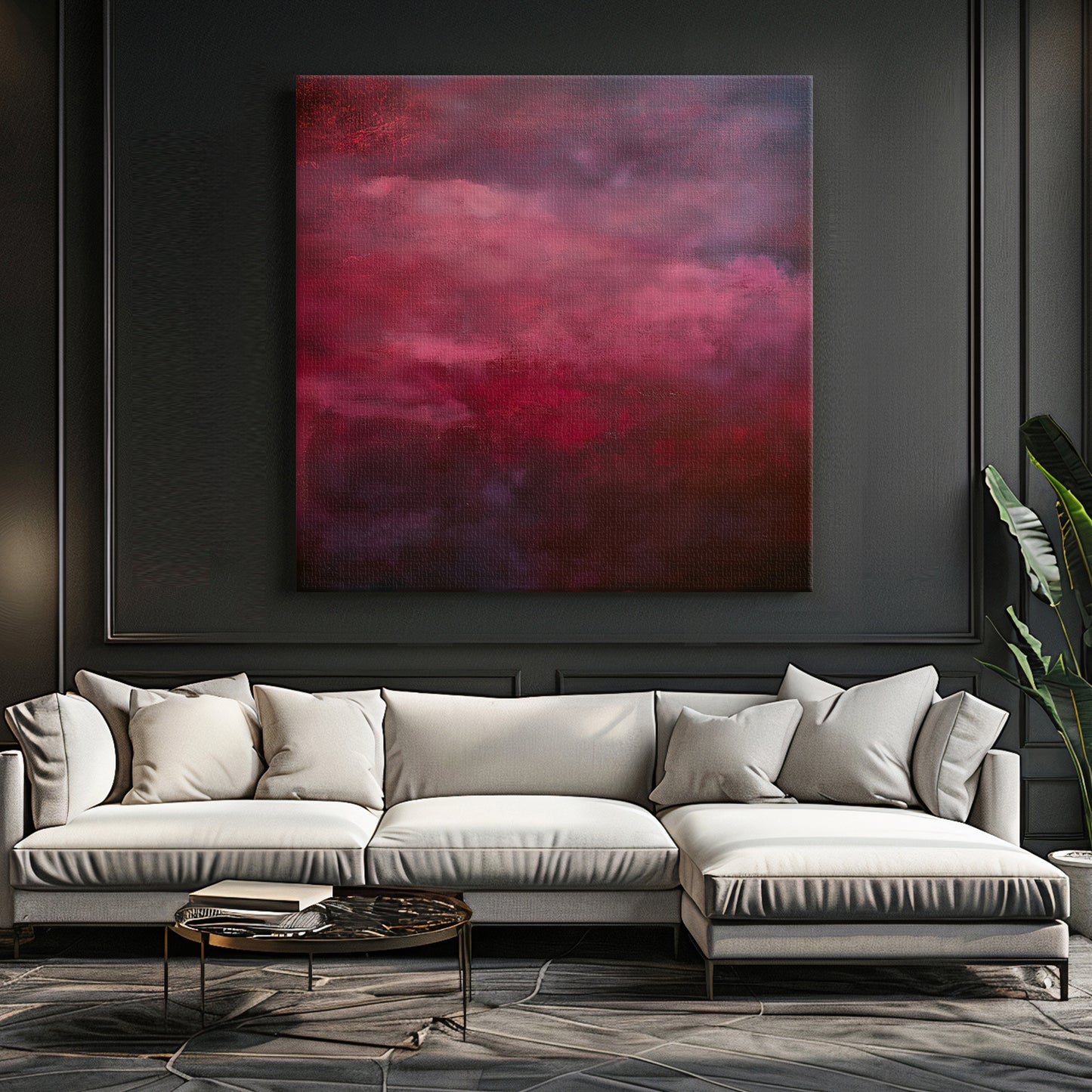 Abstract Minimalist Wall Art Rolled Canvas - "Crimson Veil"
