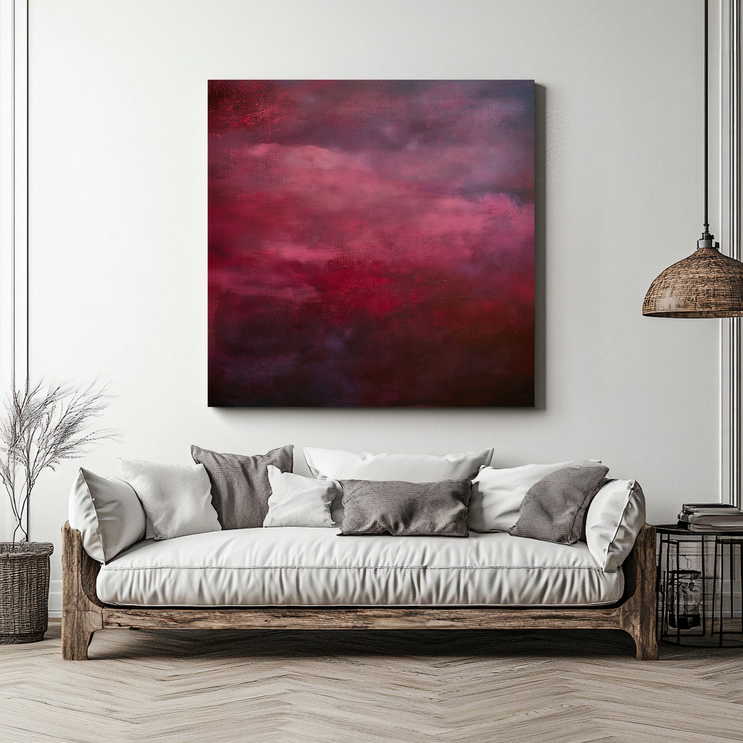 Abstract Minimalist Wall Art Rolled Canvas - "Crimson Veil"
