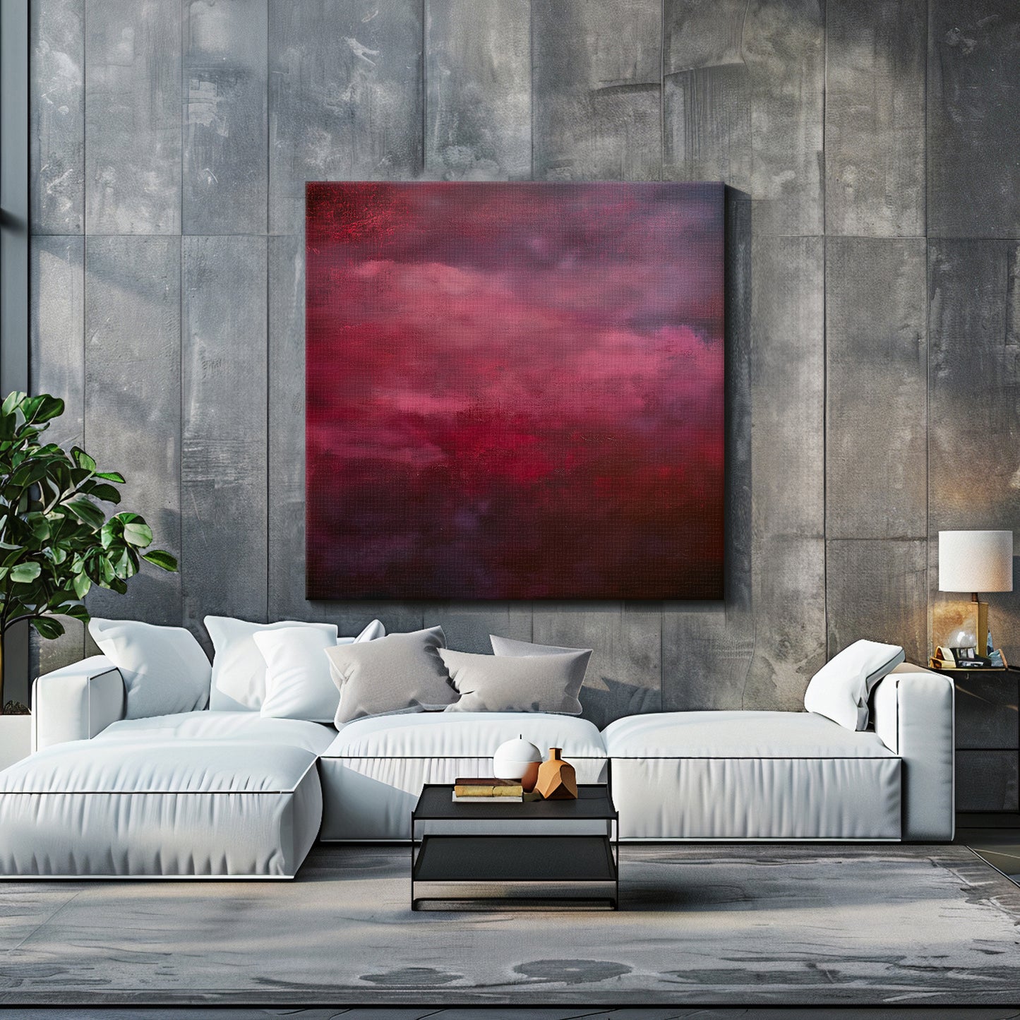Abstract Minimalist Wall Art Rolled Canvas - "Crimson Veil"
