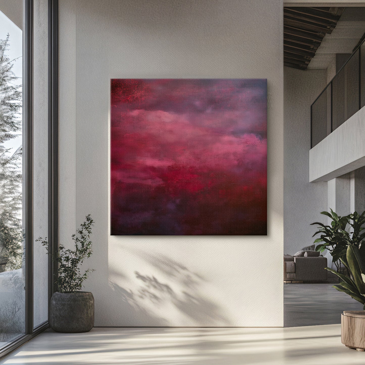 Abstract Minimalist Wall Art Rolled Canvas - "Crimson Veil"