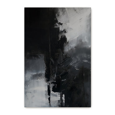 Abstract Monochromatic Stretched Canvas Wall Art - "Midnight Fragment"