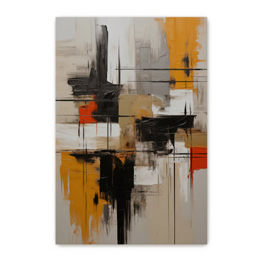 Abstract Geometric Artwork Rolled Canvas Wall Art - "Ochre Blueprint"
