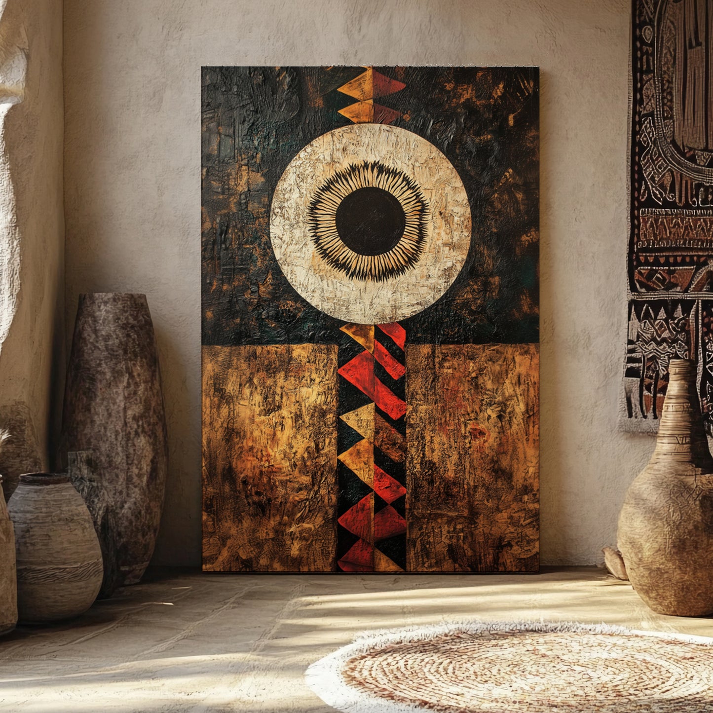 African Inspired Abstract Wall Art Stretched Canvas - "Terra Aether"