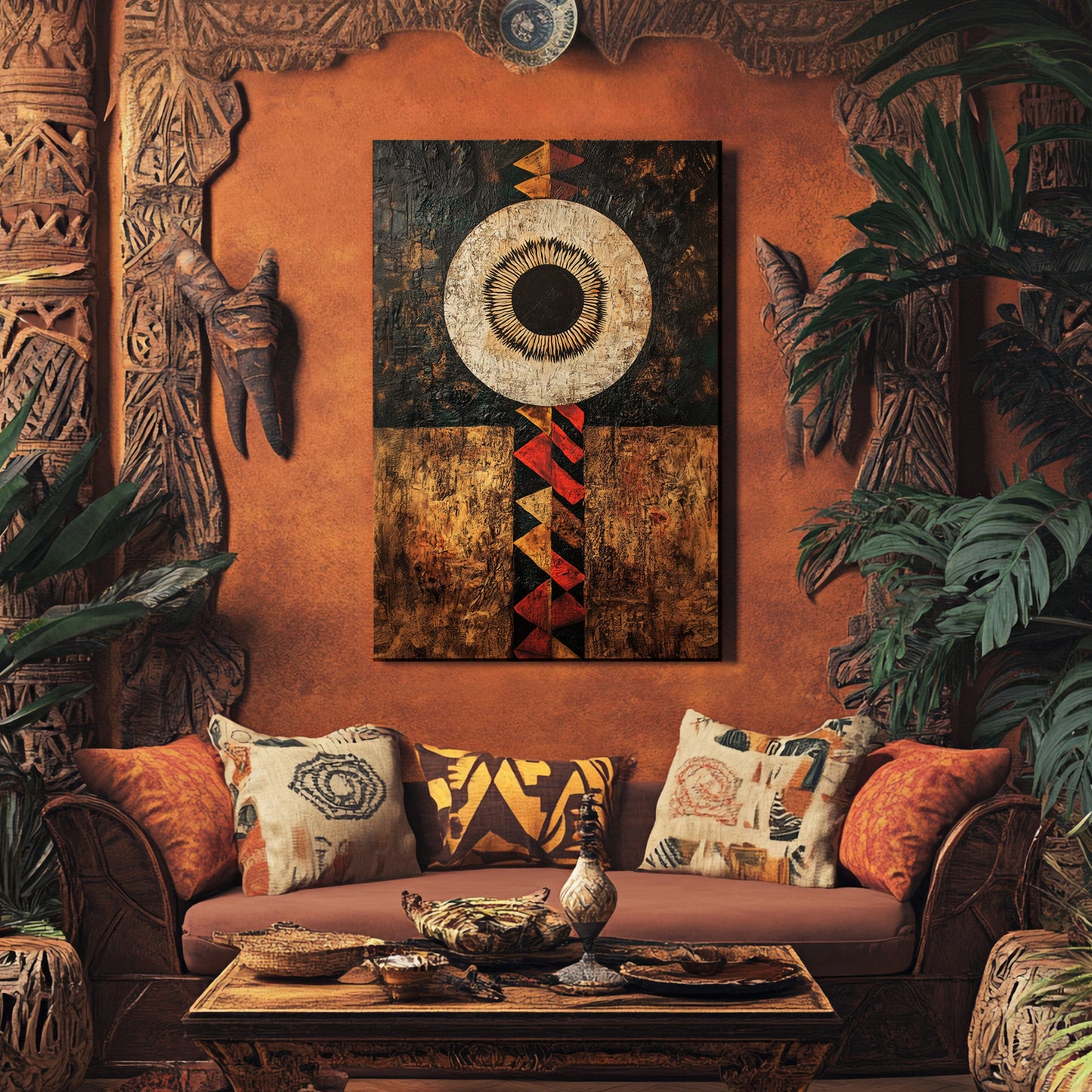 African Inspired Abstract Wall Art Stretched Canvas - "Terra Aether"