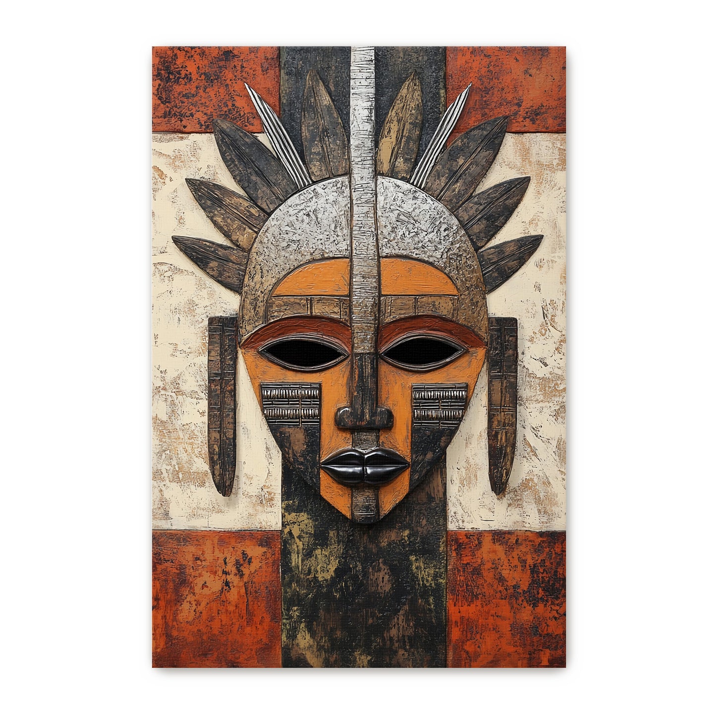 African Inspired Abstract Wall Art Rolled Canvas - "Guardian of Tradition"