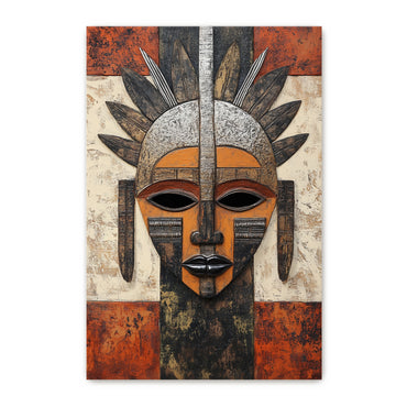 African Inspired Abstract Wall Art Stretched Canvas - "Guardian of Tradition"
