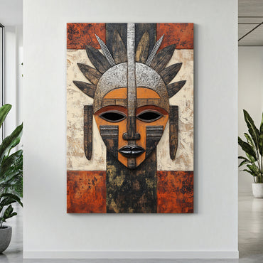 African Inspired Abstract Wall Art Rolled Canvas - "Guardian of Tradition"