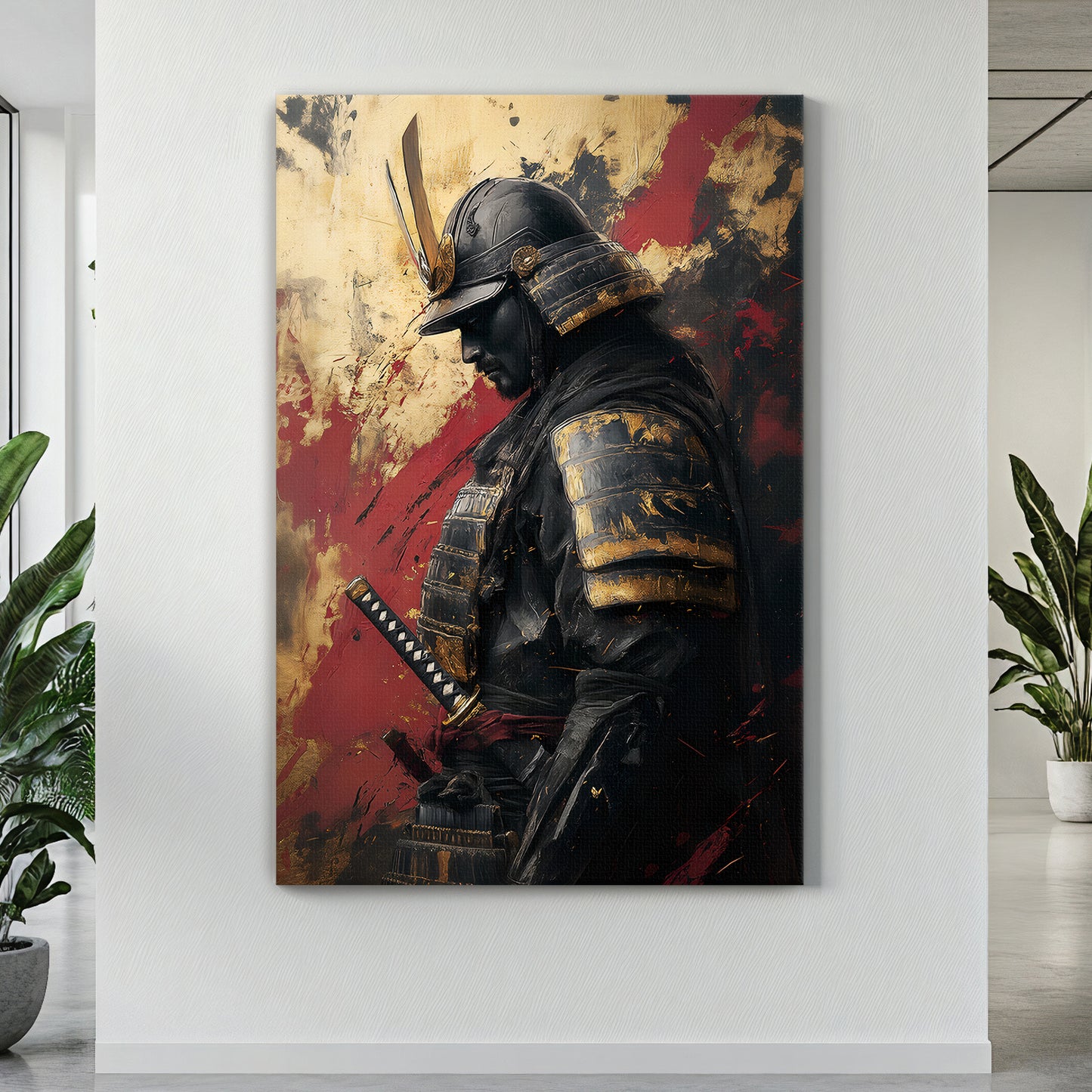 Asian Inspired Samurai Warrior Wall Art Rolled Canvas - "Warrior's Reverie"