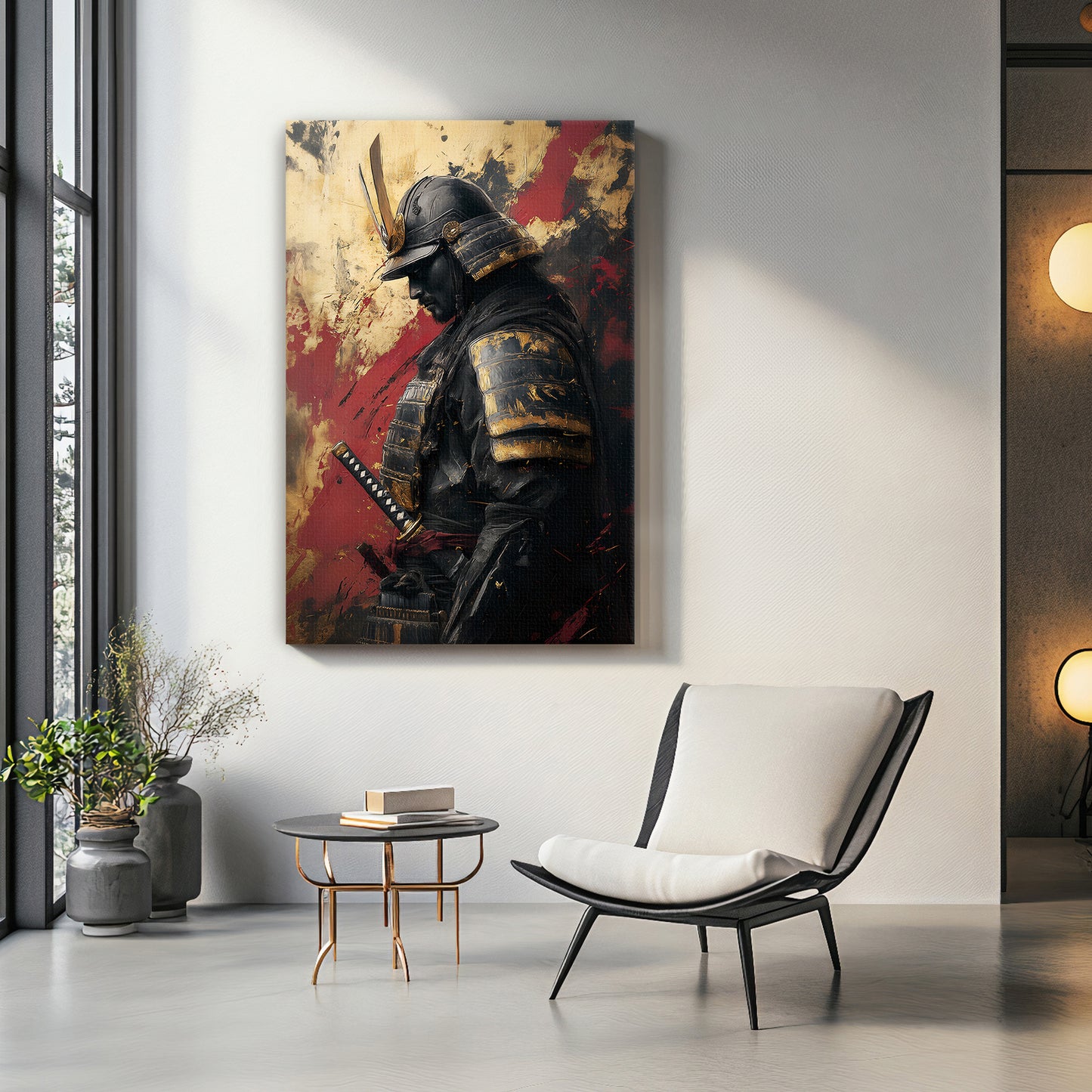 Asian Inspired Samurai Warrior Wall Art Rolled Canvas - "Warrior's Reverie"