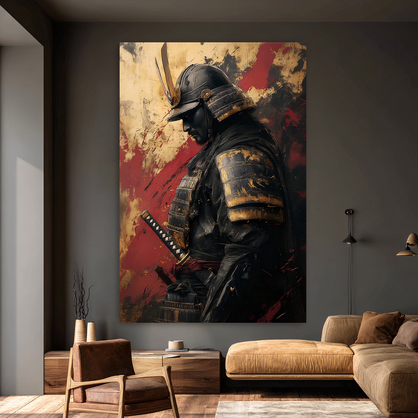 Asian Inspired Samurai Warrior Wall Art Rolled Canvas - "Warrior's Reverie"