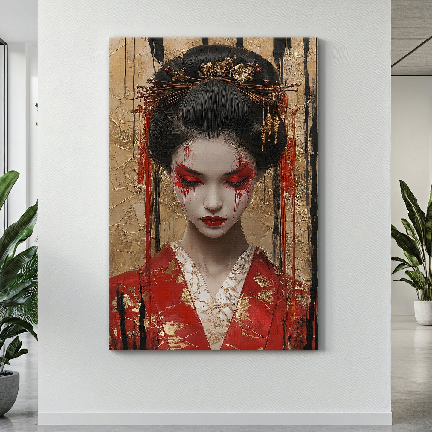 Asian Inspired Wall Art Stretched Canvas - "Painted Geisha"