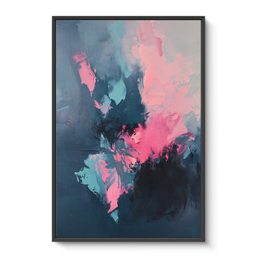 Framed Abstract Canvas – “Electric Bloom” in Pink and Blue