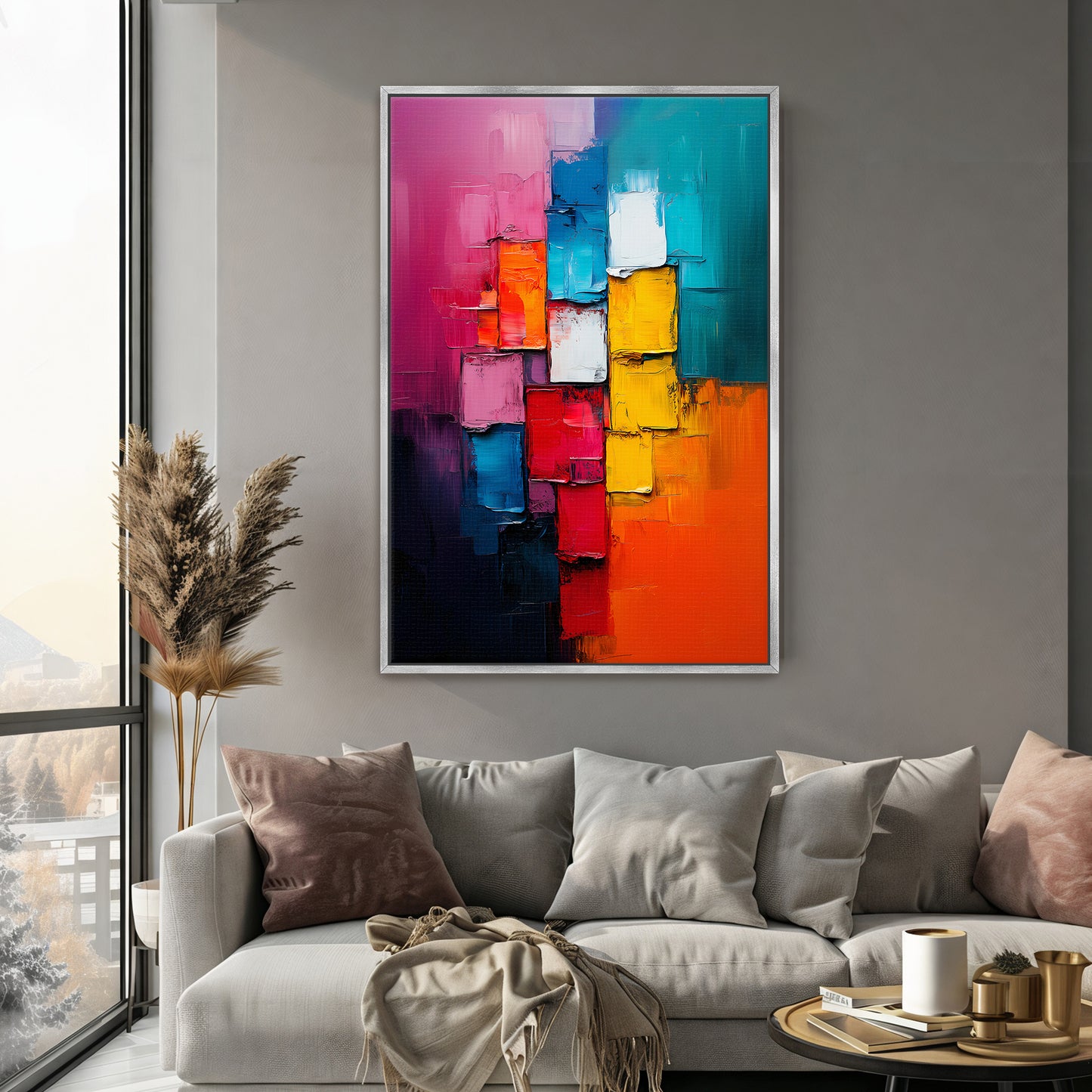 Framed Canvas Abstract Wall Art – "Chromatic Pulse"