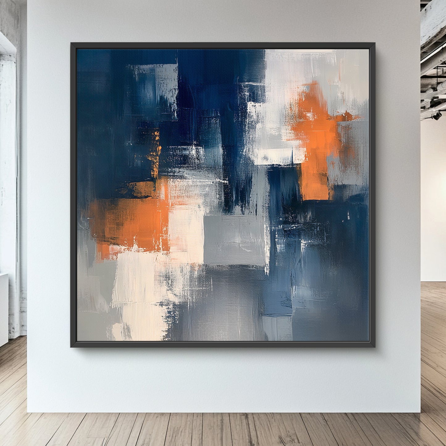 Framed Canvas Abstract Wall Art – “Concrete Ember”
