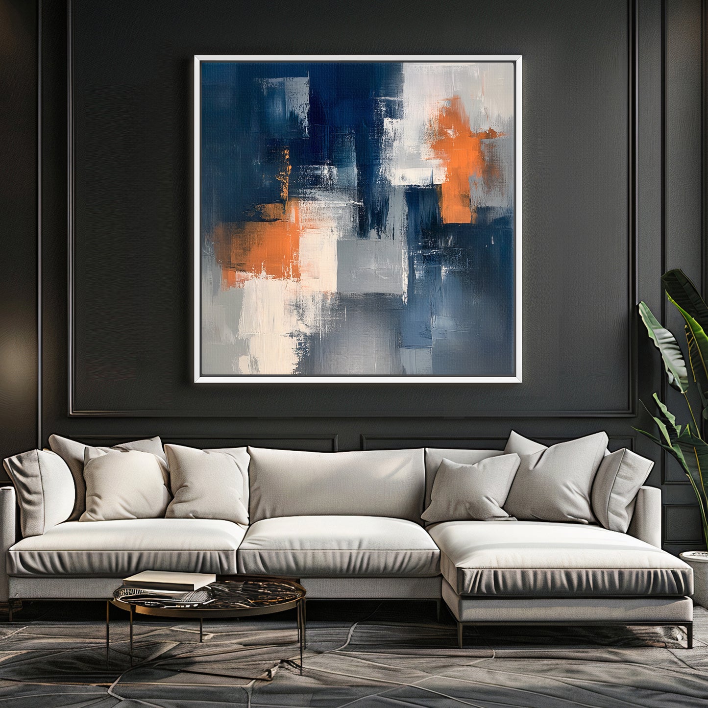 Framed Canvas Abstract Wall Art – “Concrete Ember”