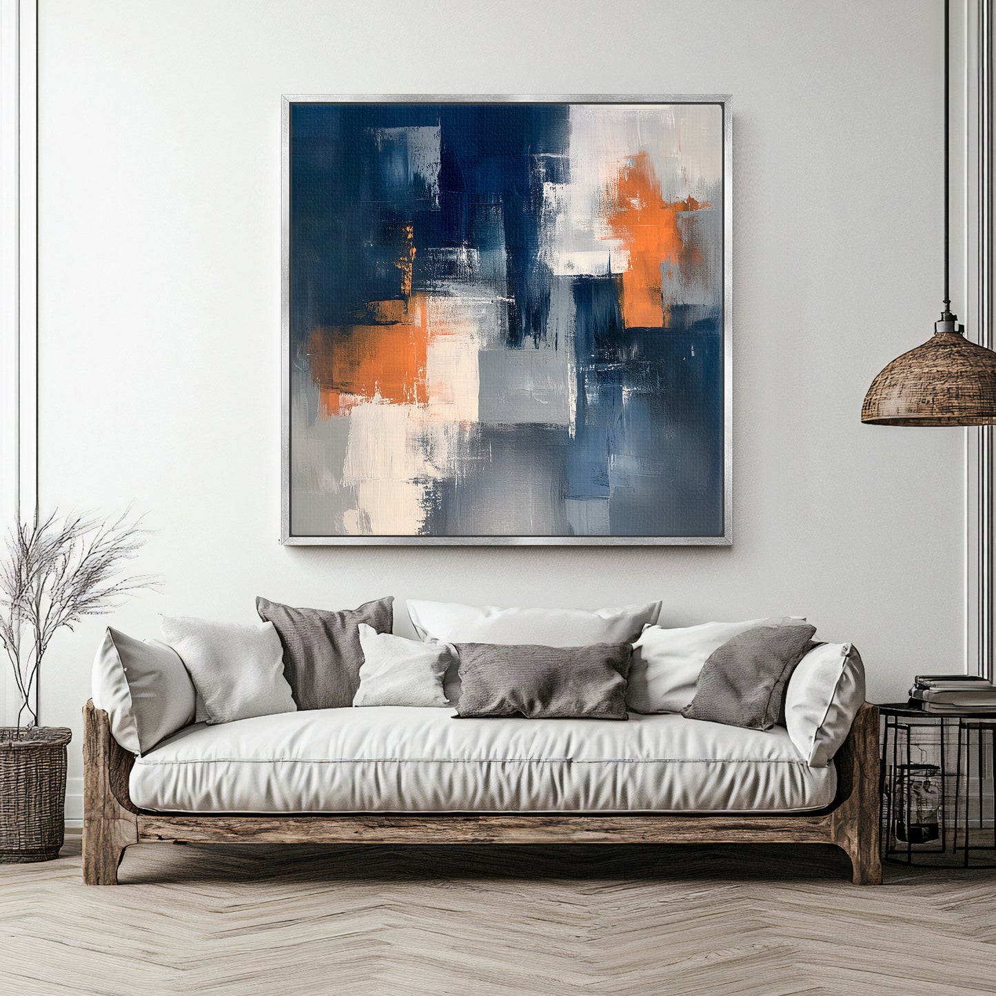 Framed Canvas Abstract Wall Art – “Concrete Ember”