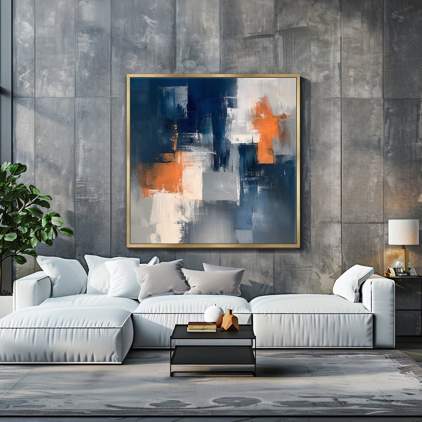 Framed Canvas Abstract Wall Art – “Concrete Ember”