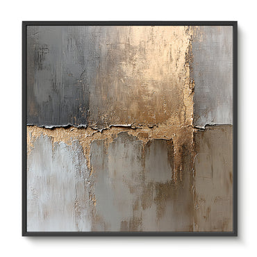Framed Abstract Canvas – “Gilded Faultline” Gold and Gray Modern Wall Art