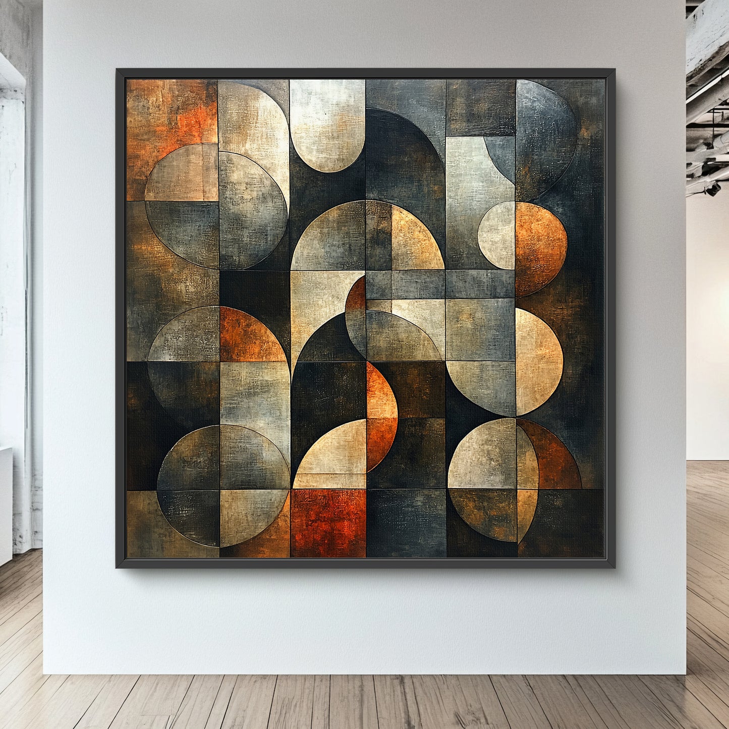 Framed Canvas Abstract Wall Art – “Echo Grid”
