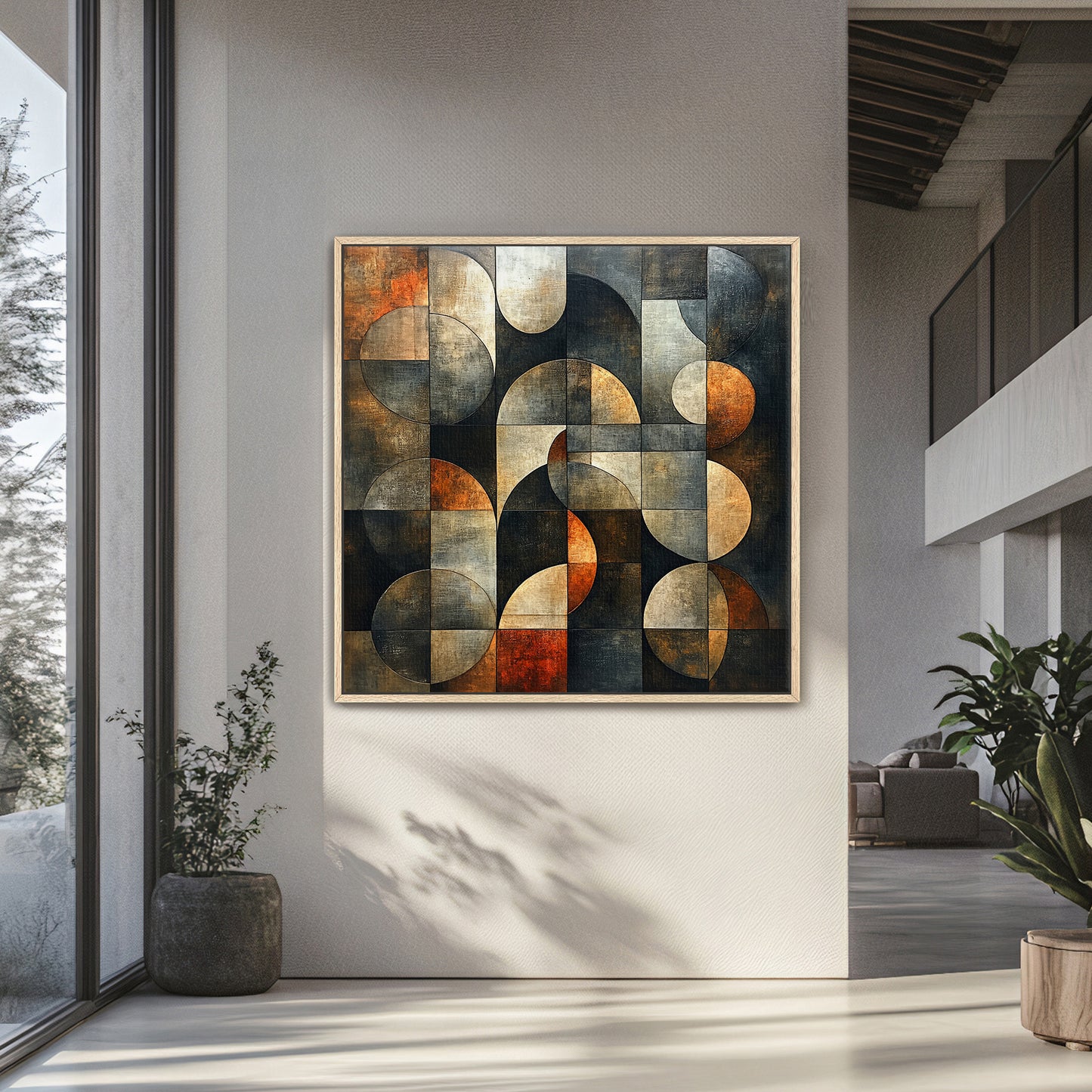Framed Canvas Abstract Wall Art – “Echo Grid”