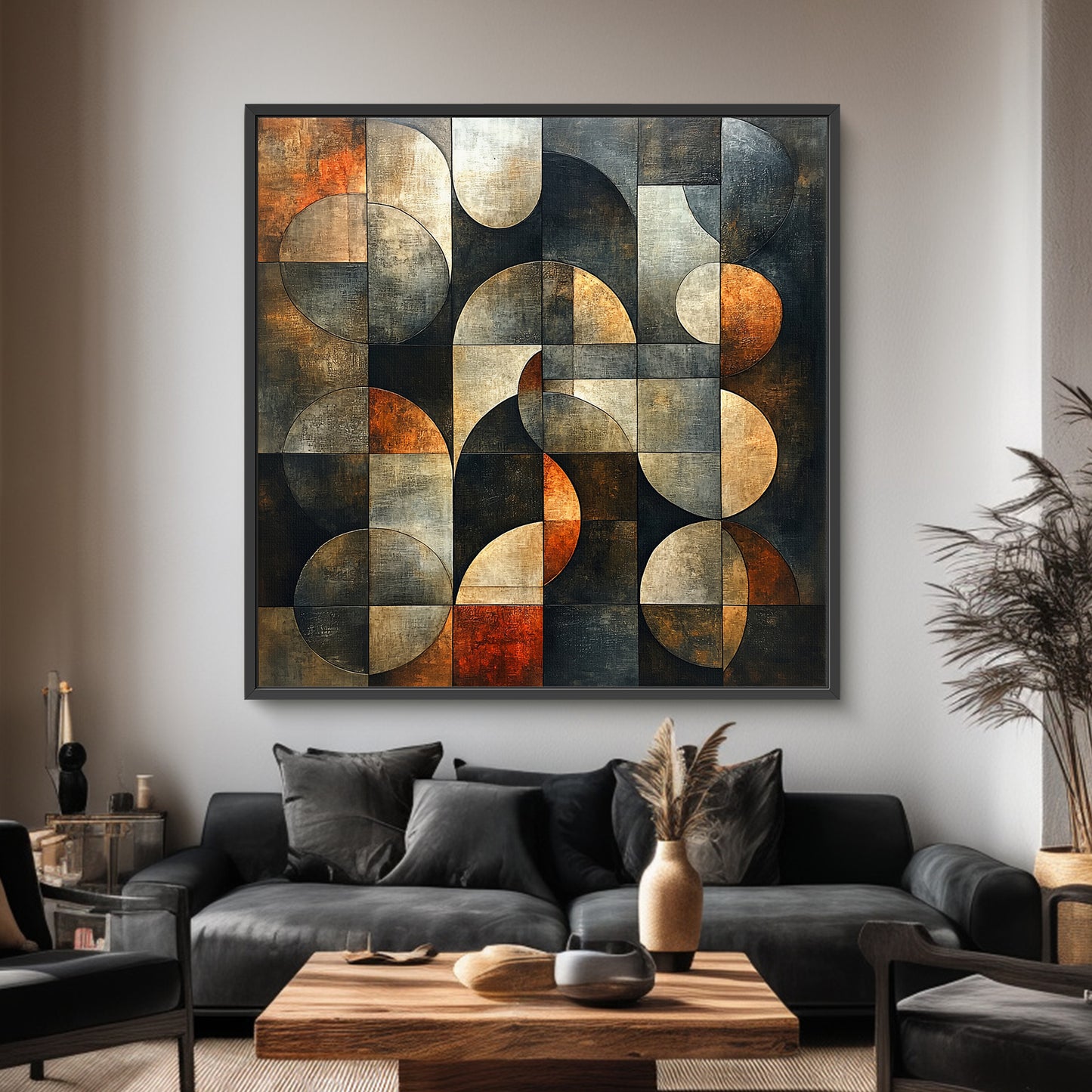 Framed Canvas Abstract Wall Art – “Echo Grid”