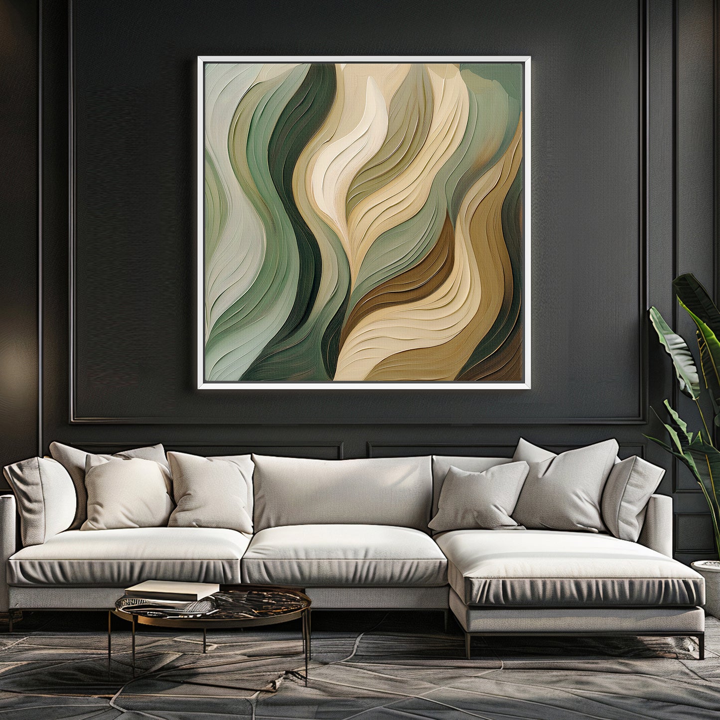 Framed Canvas Abstract Wall Art – "Verdant Flow"