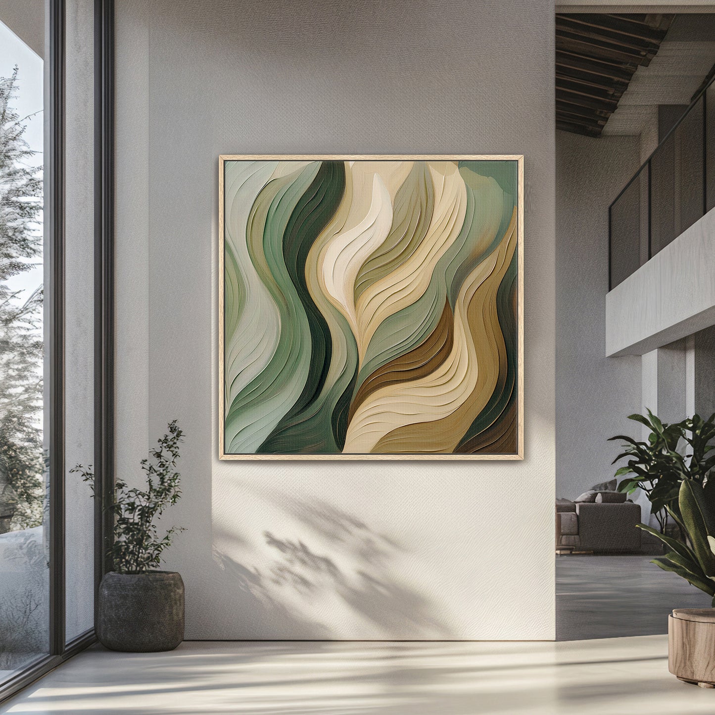 Framed Canvas Abstract Wall Art – "Verdant Flow"