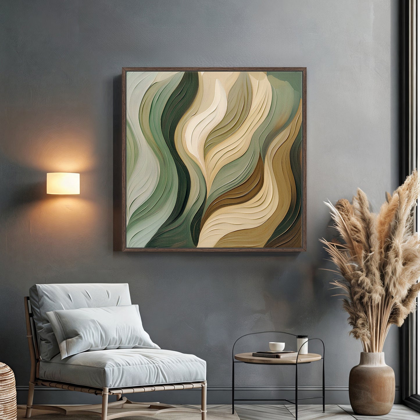 Framed Canvas Abstract Wall Art – "Verdant Flow"