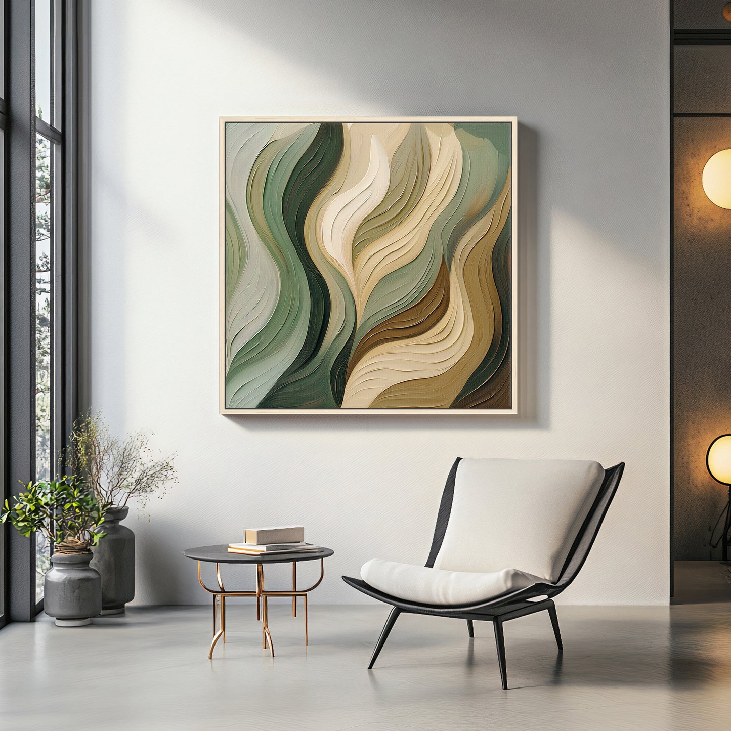 Framed Canvas Abstract Wall Art – "Verdant Flow"