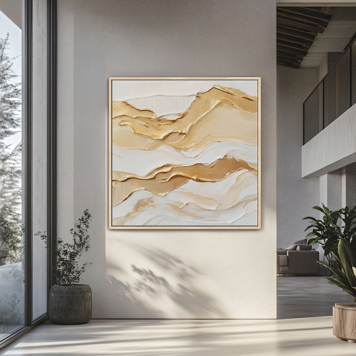 Framed Canvas Abstract Wall Art – "Golden Drift"