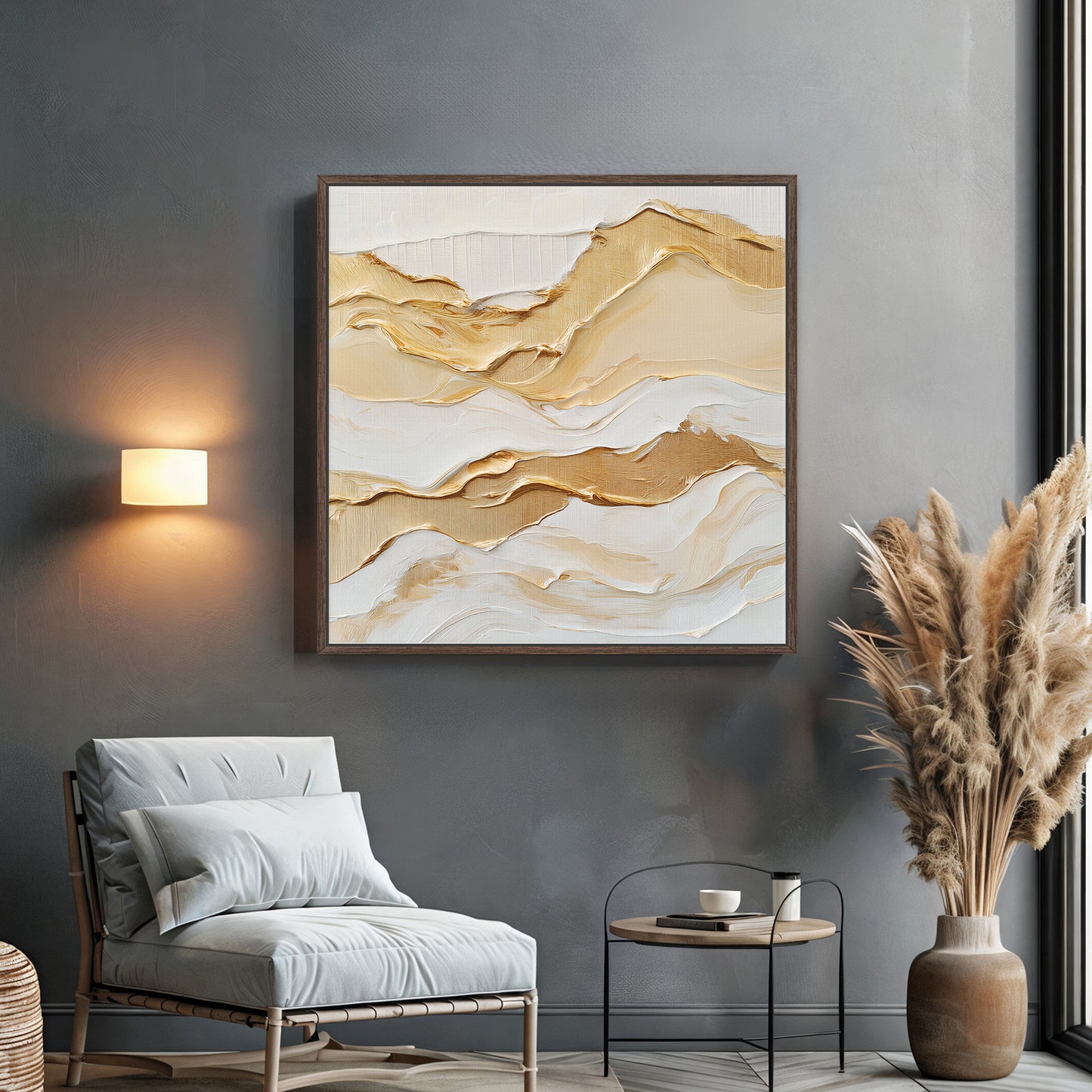 Framed Canvas Abstract Wall Art – "Golden Drift"