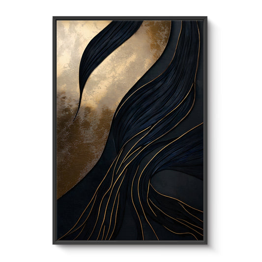Abstract Wall Art Framed Canvas Print - "Obsidian Drift"