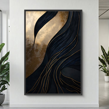 Abstract Wall Art Framed Canvas Print - "Obsidian Drift"