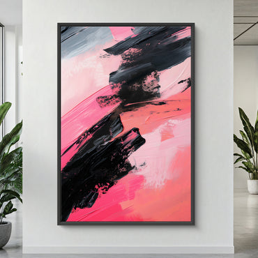 Abstract Wall Art Framed Canvas Print - "Obsidian Rush"