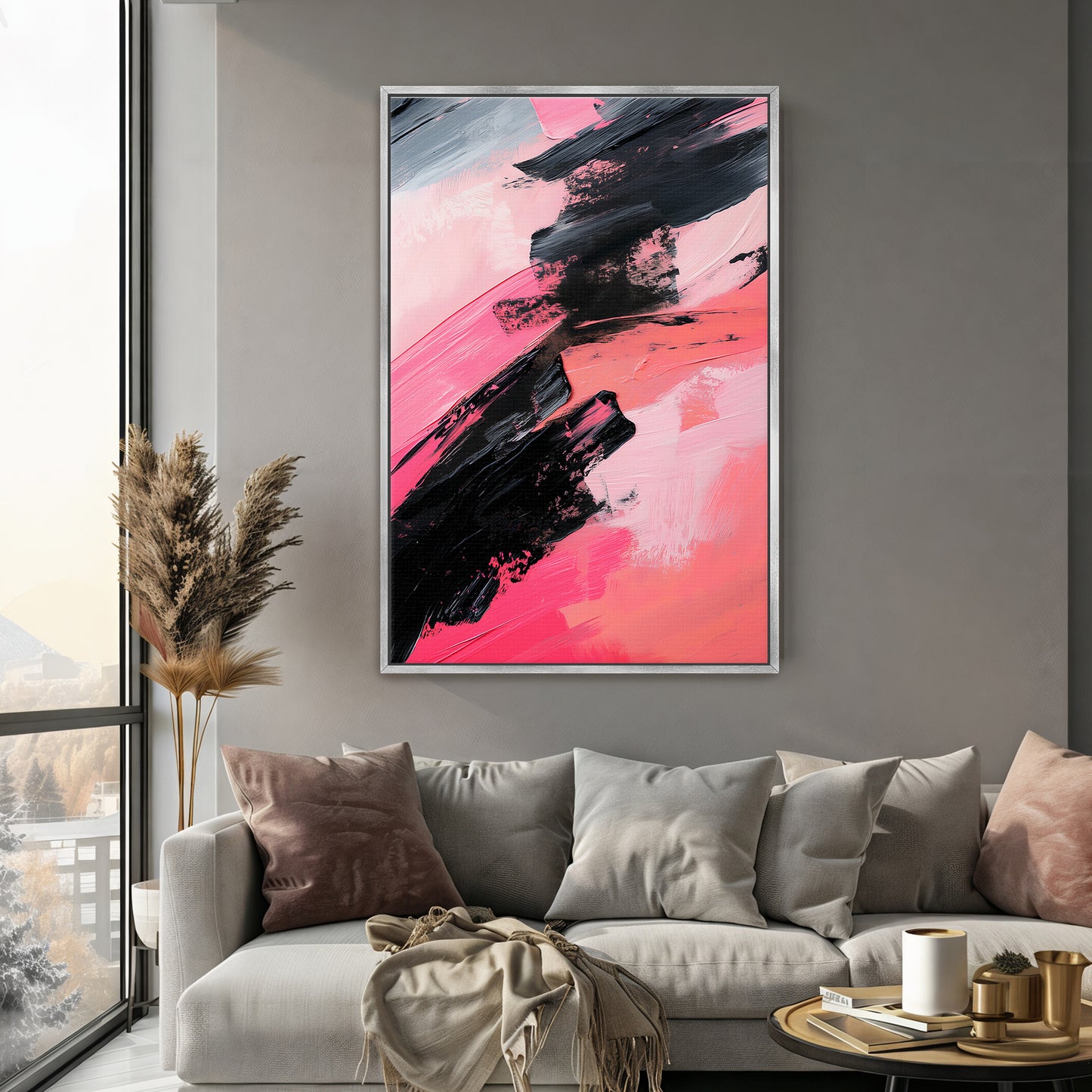 Abstract Wall Art Framed Canvas Print - "Obsidian Rush"