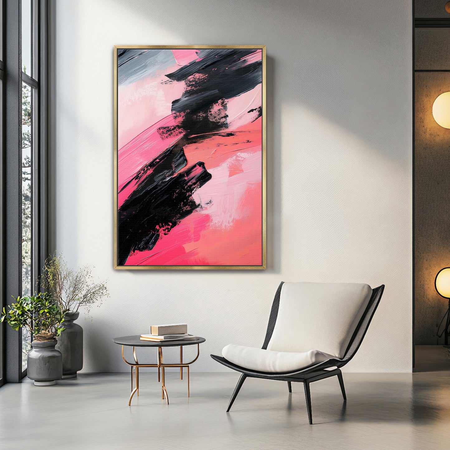 Abstract Wall Art Framed Canvas Print - "Obsidian Rush"