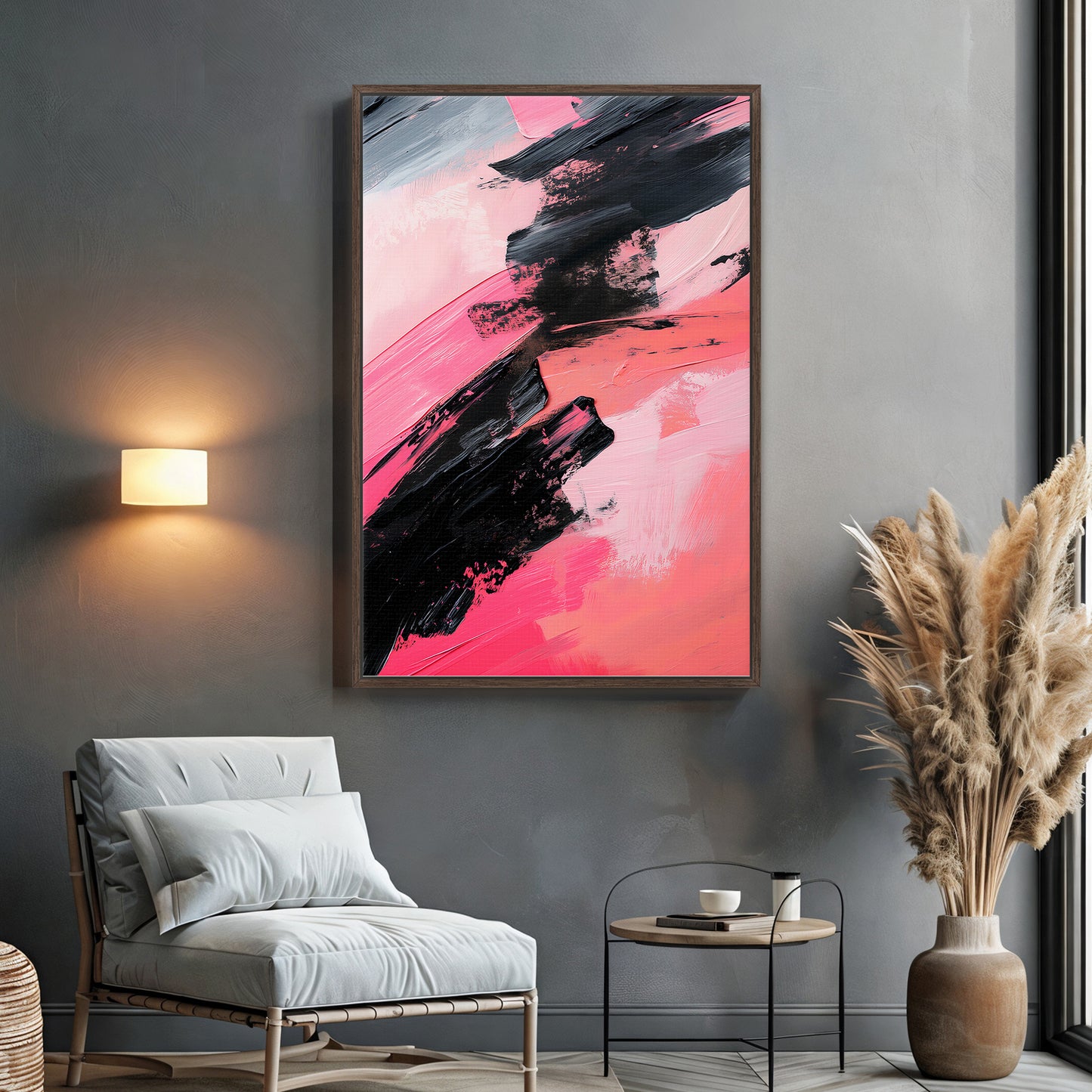 Abstract Wall Art Framed Canvas Print - "Obsidian Rush"